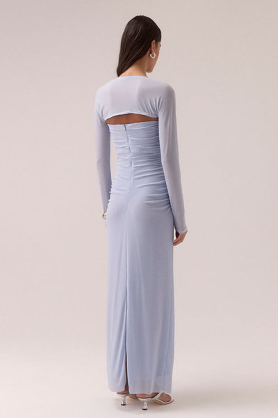 Back view of the Myriad Bolero Dress showing centre-back split and invisible zipper