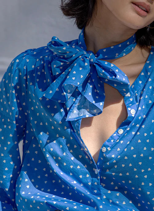 Maire louise de Monterey J'taime cotton voille blouse Blue/Ecru hearts