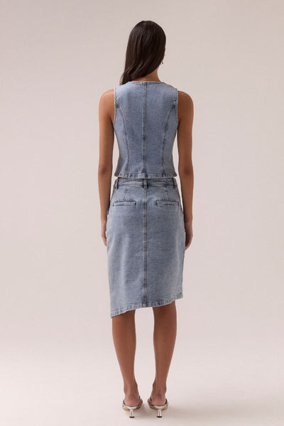 model wears SOVERE STUDIO ETCH DENIM BODICE