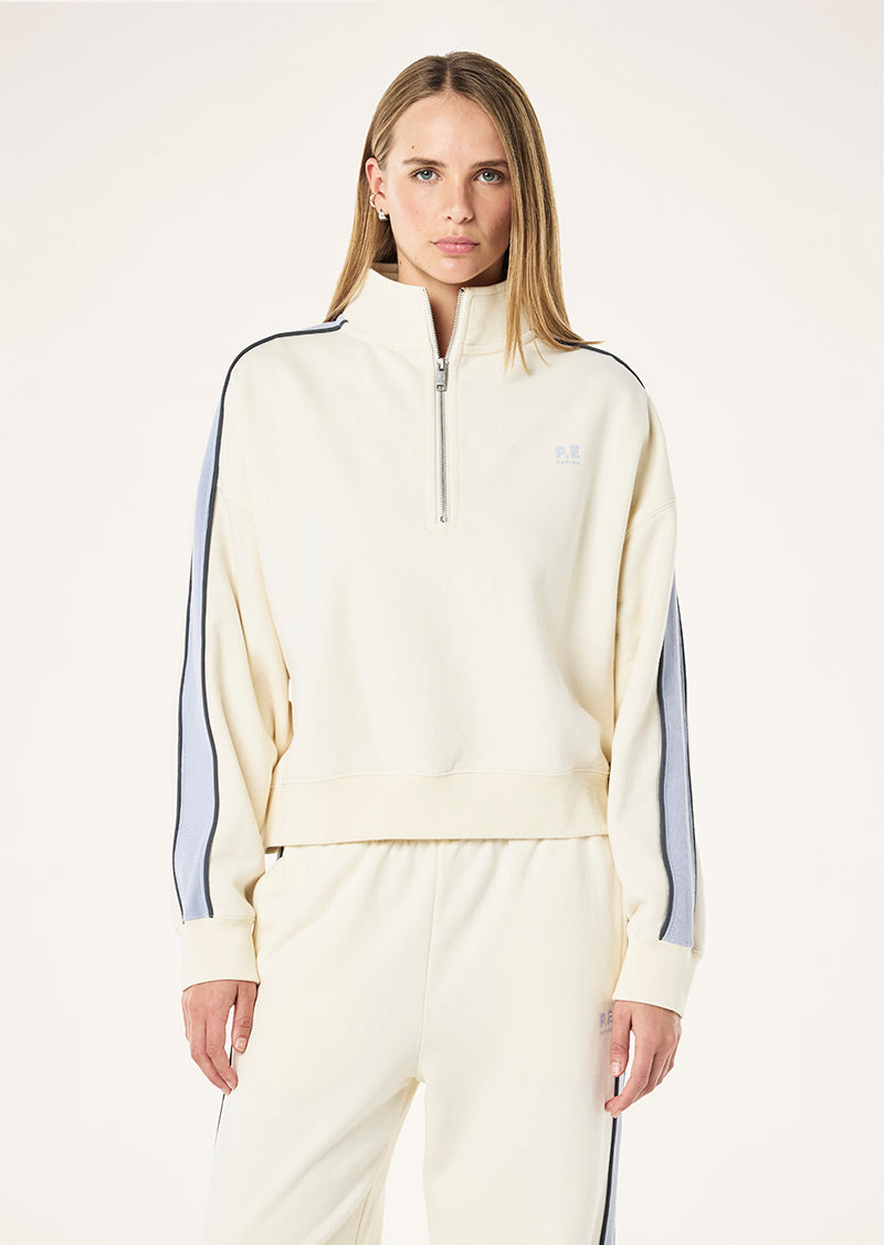 PE NATION BOUNDLESS ZIP NECK SWEATSHIRT WHISPER WHITE