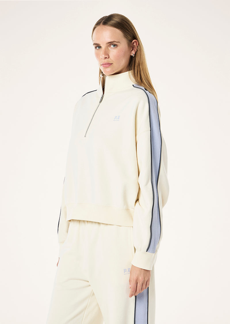 PE NATION BOUNDLESS ZIP NECK SWEATSHIRT WHISPER WHITE