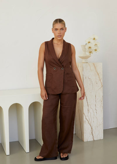 Bisk the Label Minnie linen wide leg pant chocolate