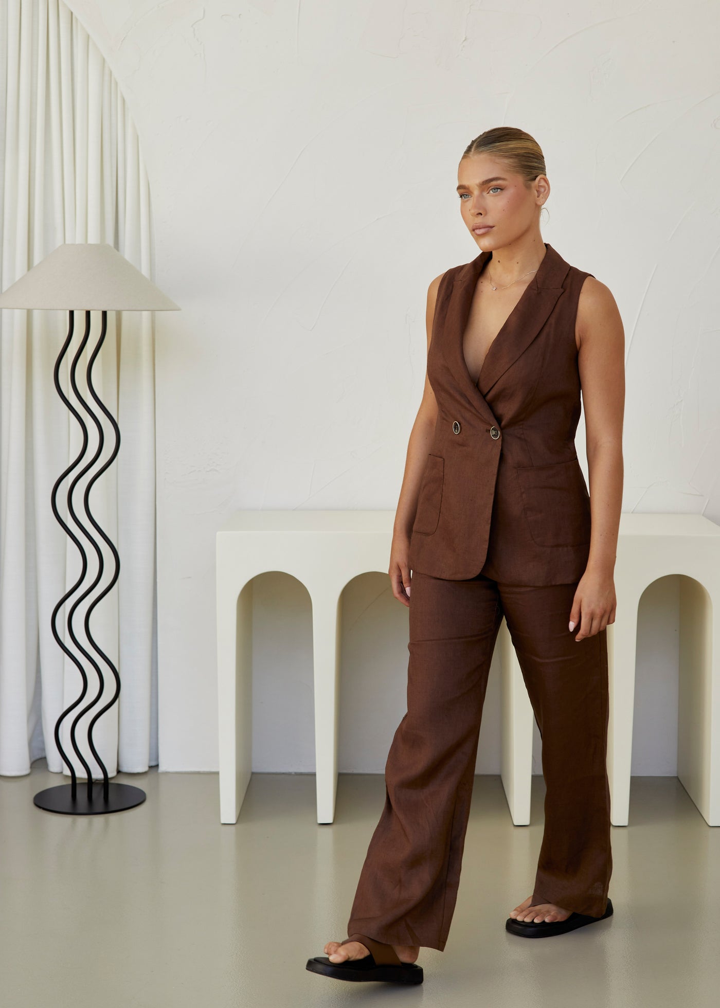 Bisk the Label Minnie linen wide leg pant chocolate