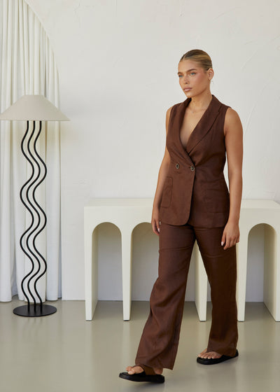 Bisk the Label Minnie linen wide leg pant chocolate