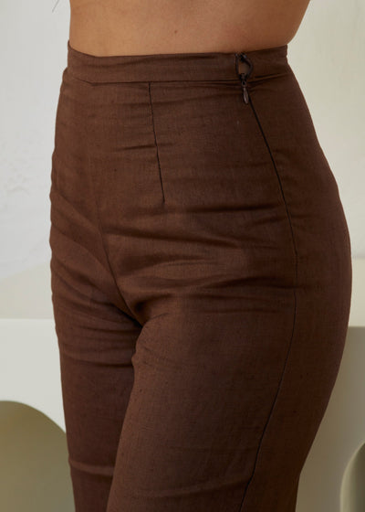 Bisk the Label Minnie linen wide leg pant chocolate