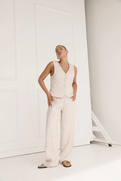 Bisk the label Matilda linen wide leg pant oatmeal