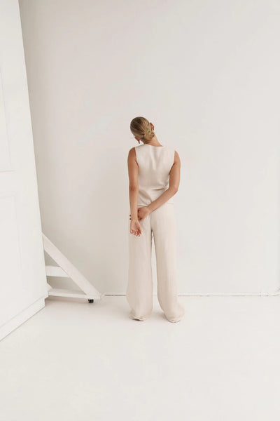 Bisk the label Matilda linen wide leg pant oatmeal