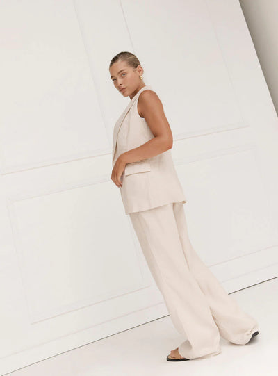 Bisk the label Matilda linen wide leg pant oatmeal