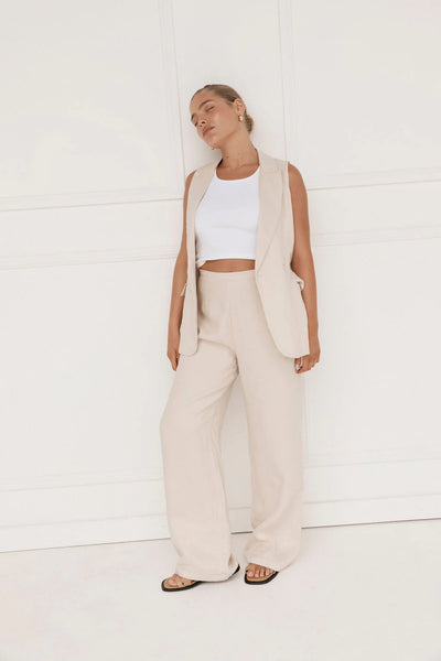 Bisk the label Matilda linen wide leg pant oatmeal