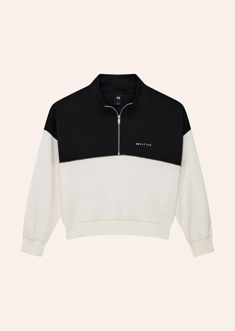 PE NATION BOUNDLESS ZIP NECK SWEATSHIRT WHISPER WHITE