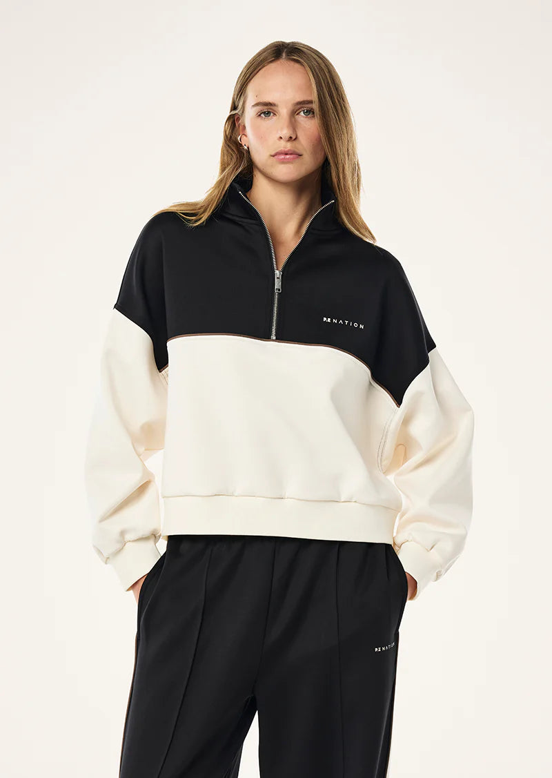 PE NATION BOUNDLESS ZIP NECK SWEATSHIRT WHISPER WHITE