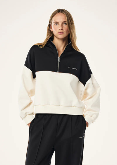 PE NATION BOUNDLESS ZIP NECK SWEATSHIRT WHISPER WHITE