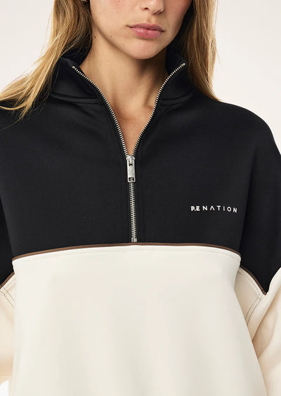 PE NATION BOUNDLESS ZIP NECK SWEATSHIRT WHISPER WHITE
