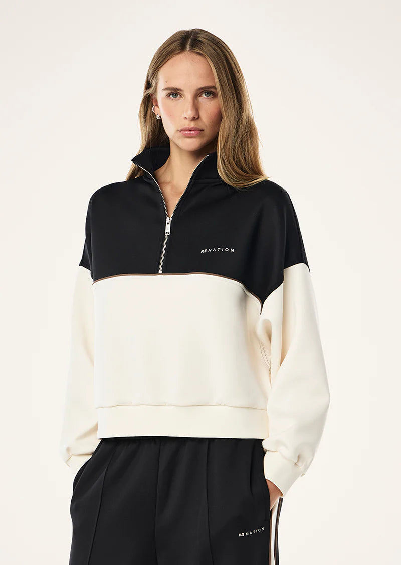 PE NATION BOUNDLESS ZIP NECK SWEATSHIRT WHISPER WHITE