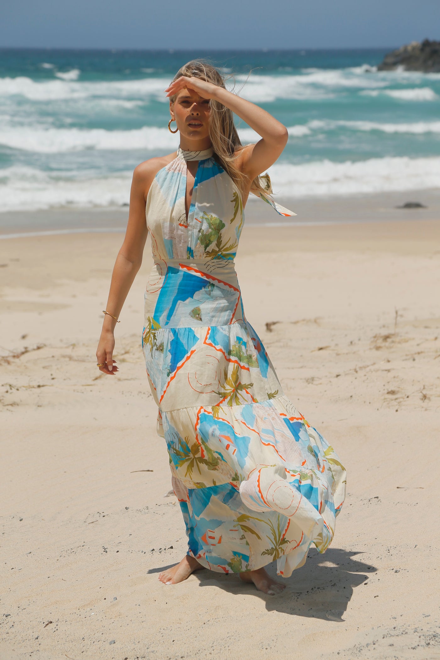 La Maise Studio Ellora Halter Maxi Dres Postcards print