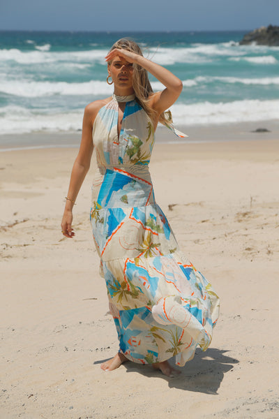 La Maise Studio Ellora Halter Maxi Dres Postcards print