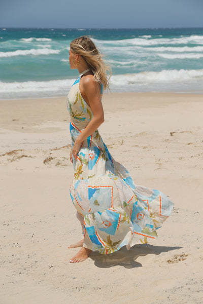 La Maise Studio Ellora Halter Maxi Dres Postcards print