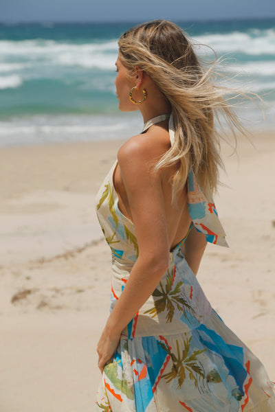 La Maise Studio Ellora Halter Maxi Dres Postcards print