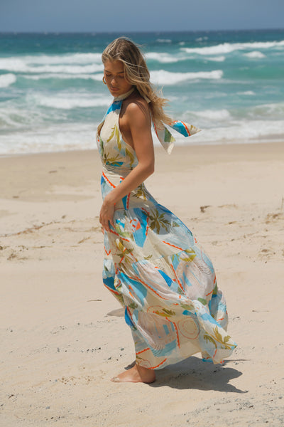 La Maise Studio Ellora Halter Maxi Dres Postcards print