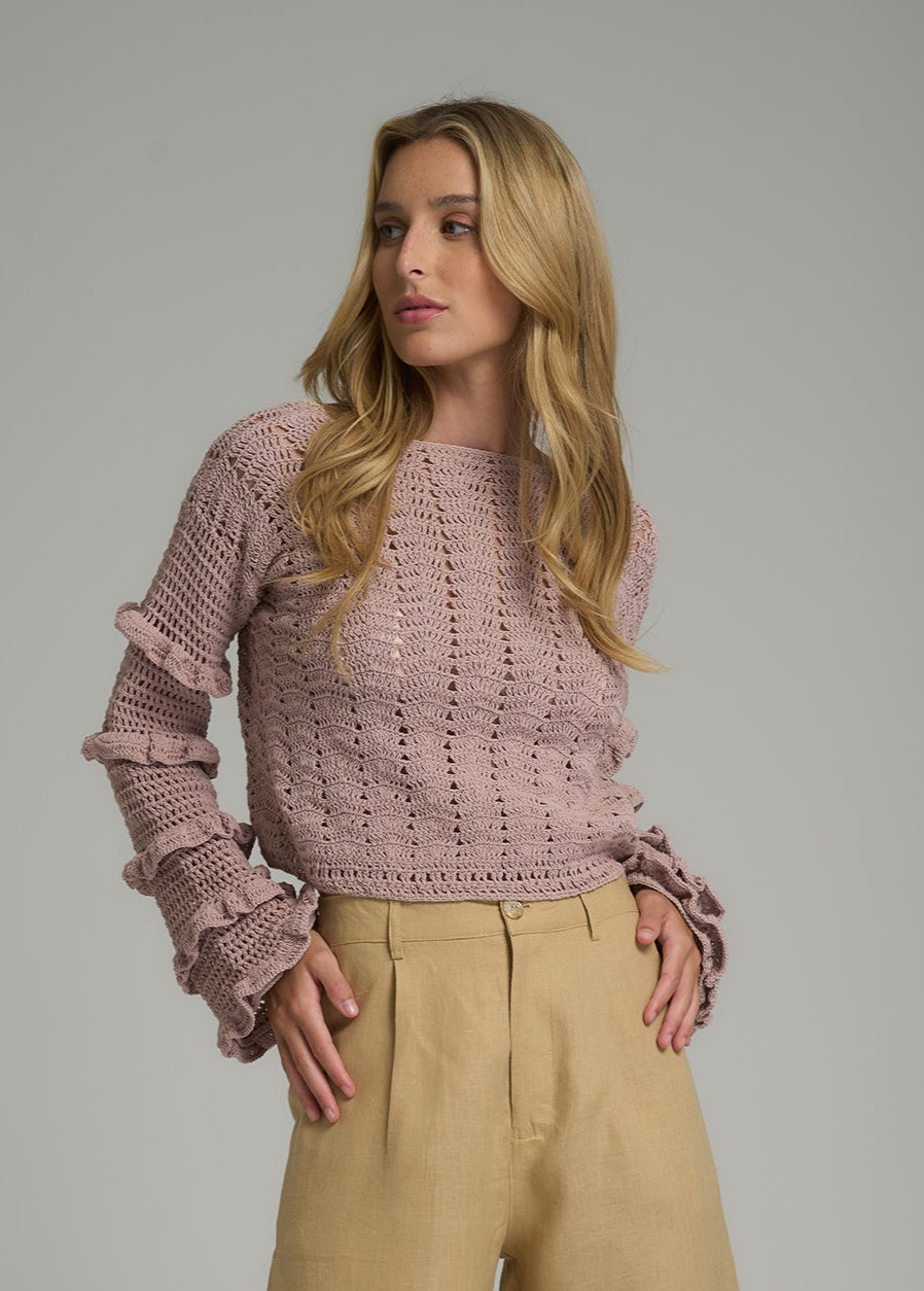 LILYA CARLISLE COTTON KNIT TOP ORCHID