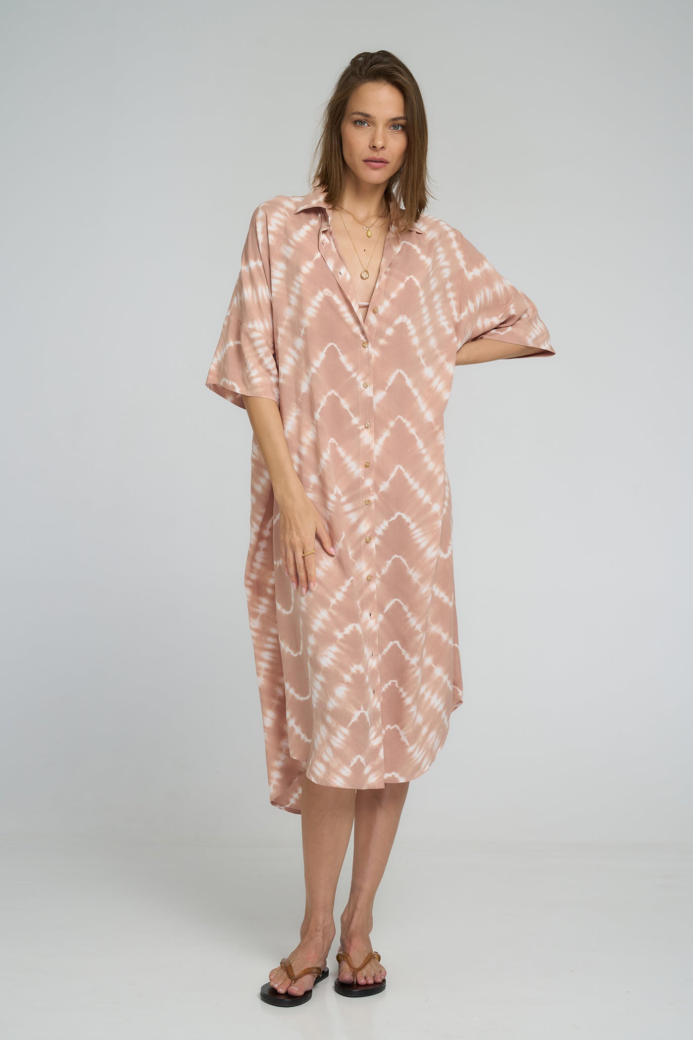 LILYA GEORGIE SHIRT DRESS GUAVA