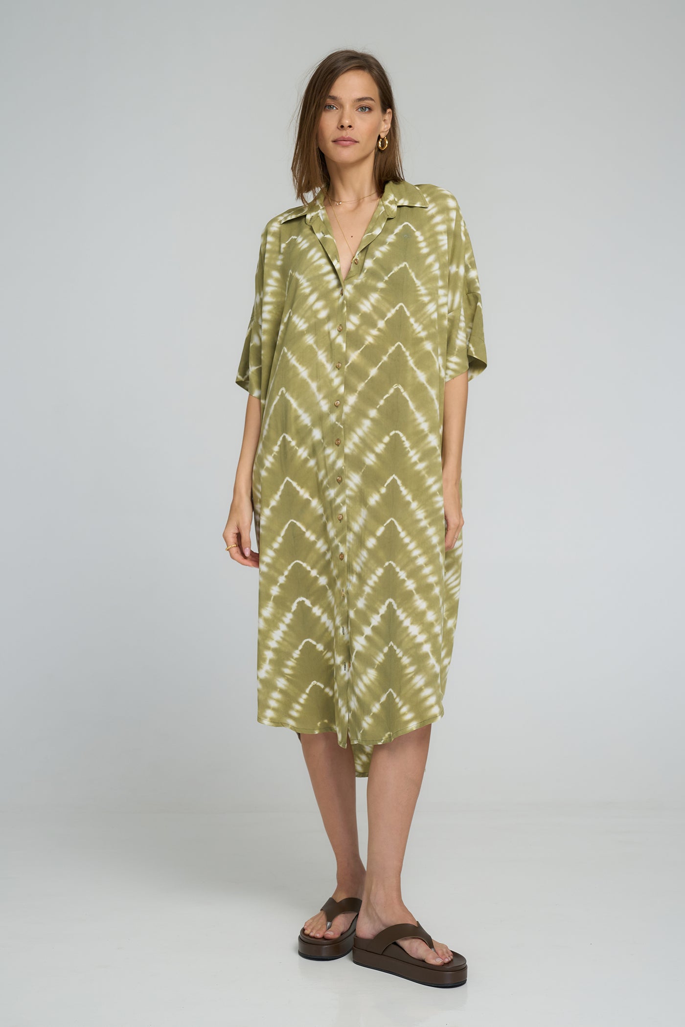 LILYA GEORGIE SHIRT DRESS MATCHA