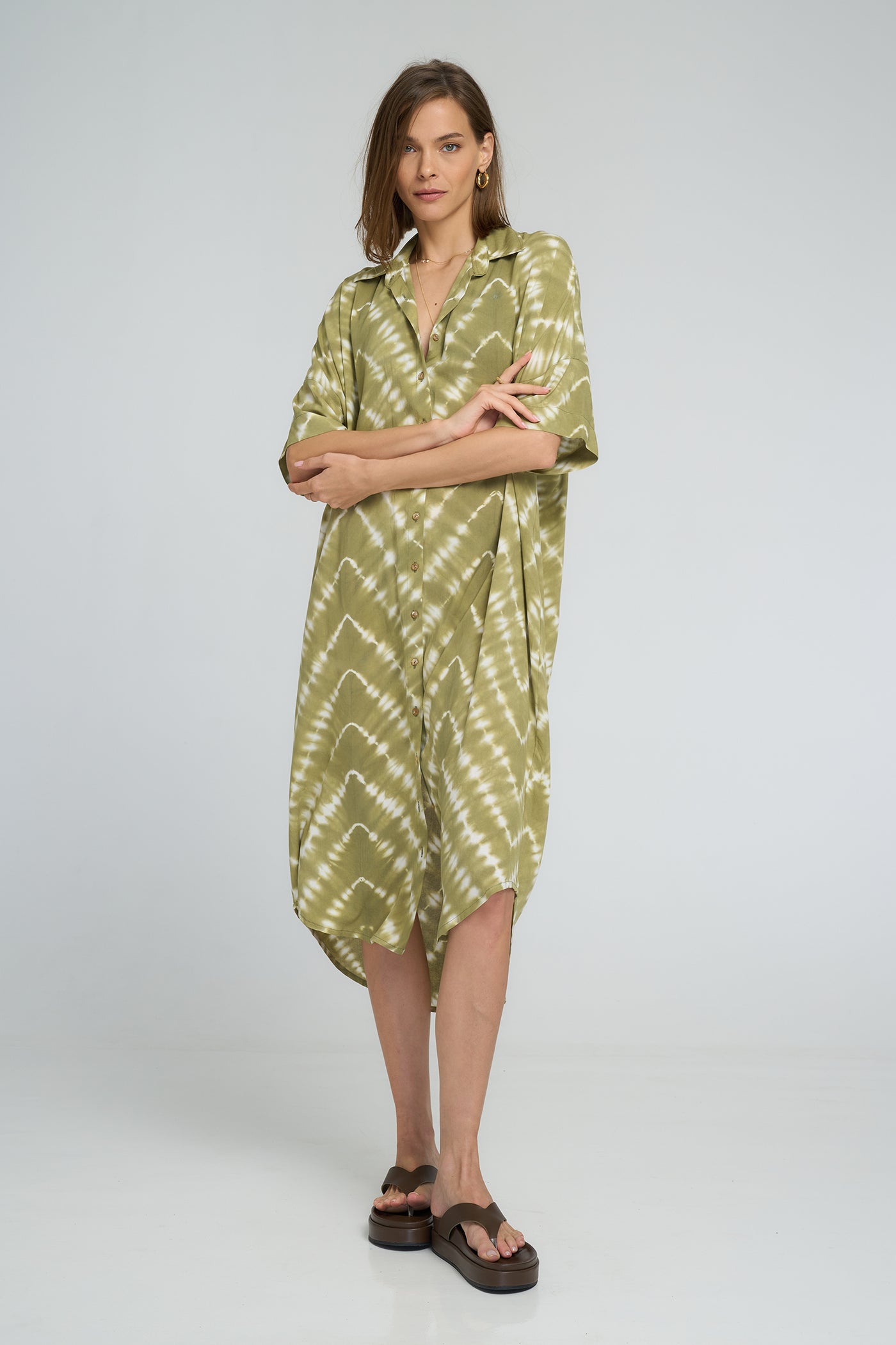 LILYA GEORGIE SHIRT DRESS MATCHA