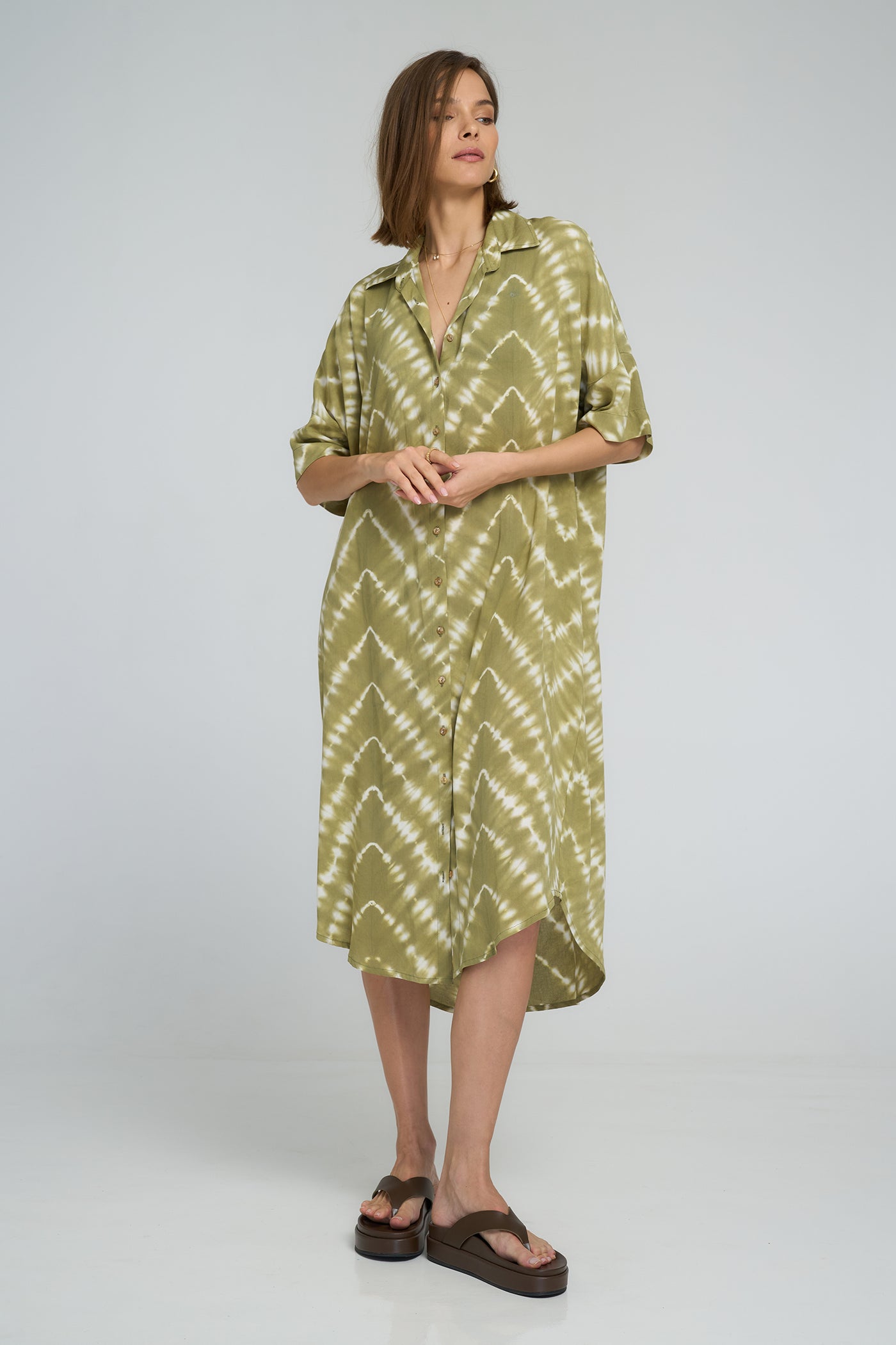LILYA GEORGIE SHIRT DRESS MATCHA