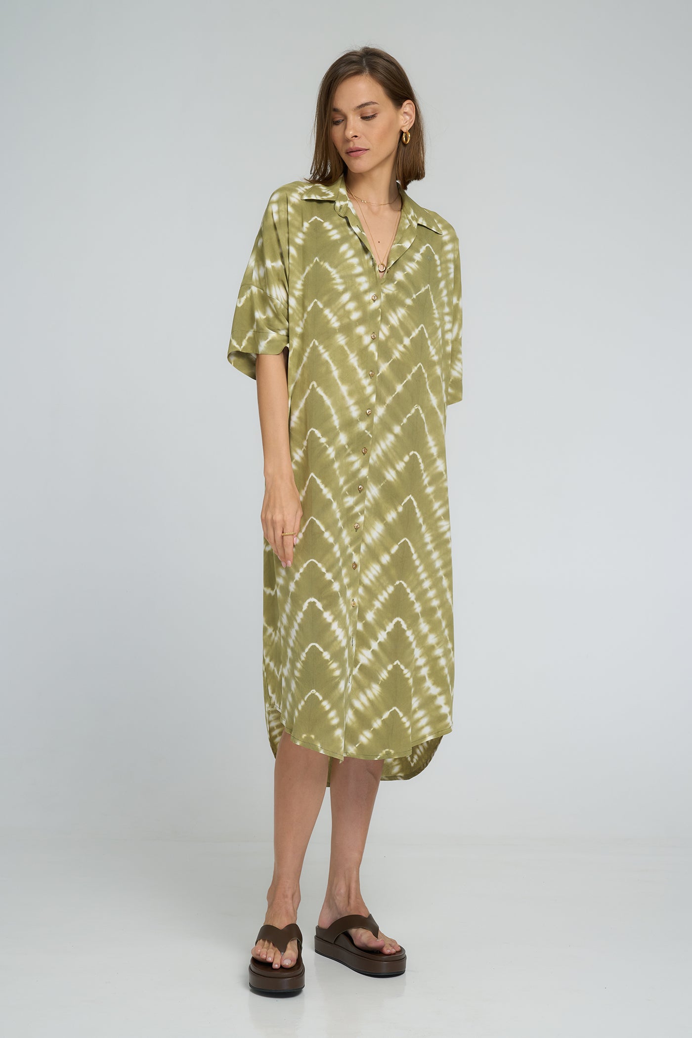 LILYA GEORGIE SHIRT DRESS MATCHA