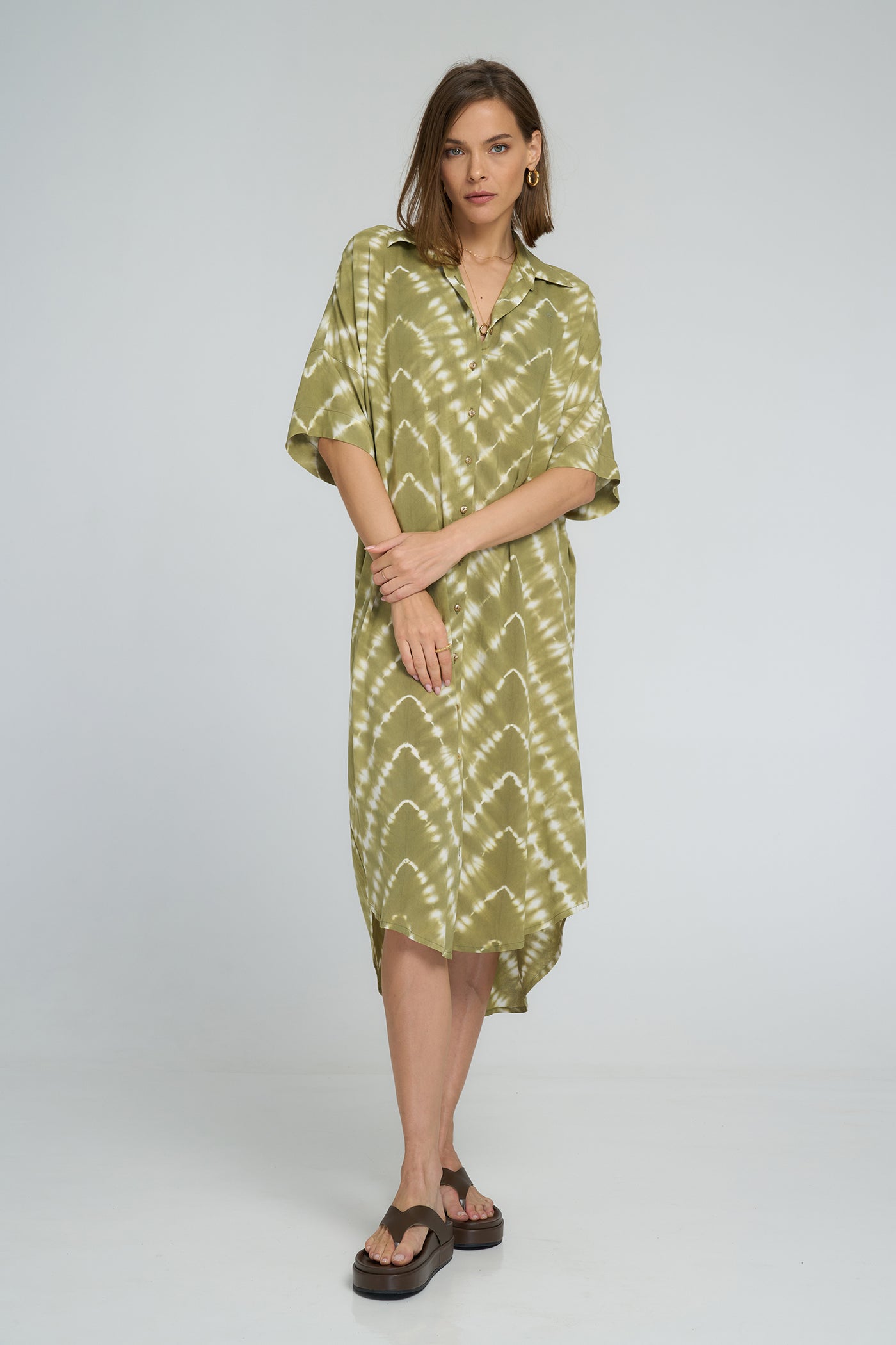 LILYA GEORGIE SHIRT DRESS MATCHA