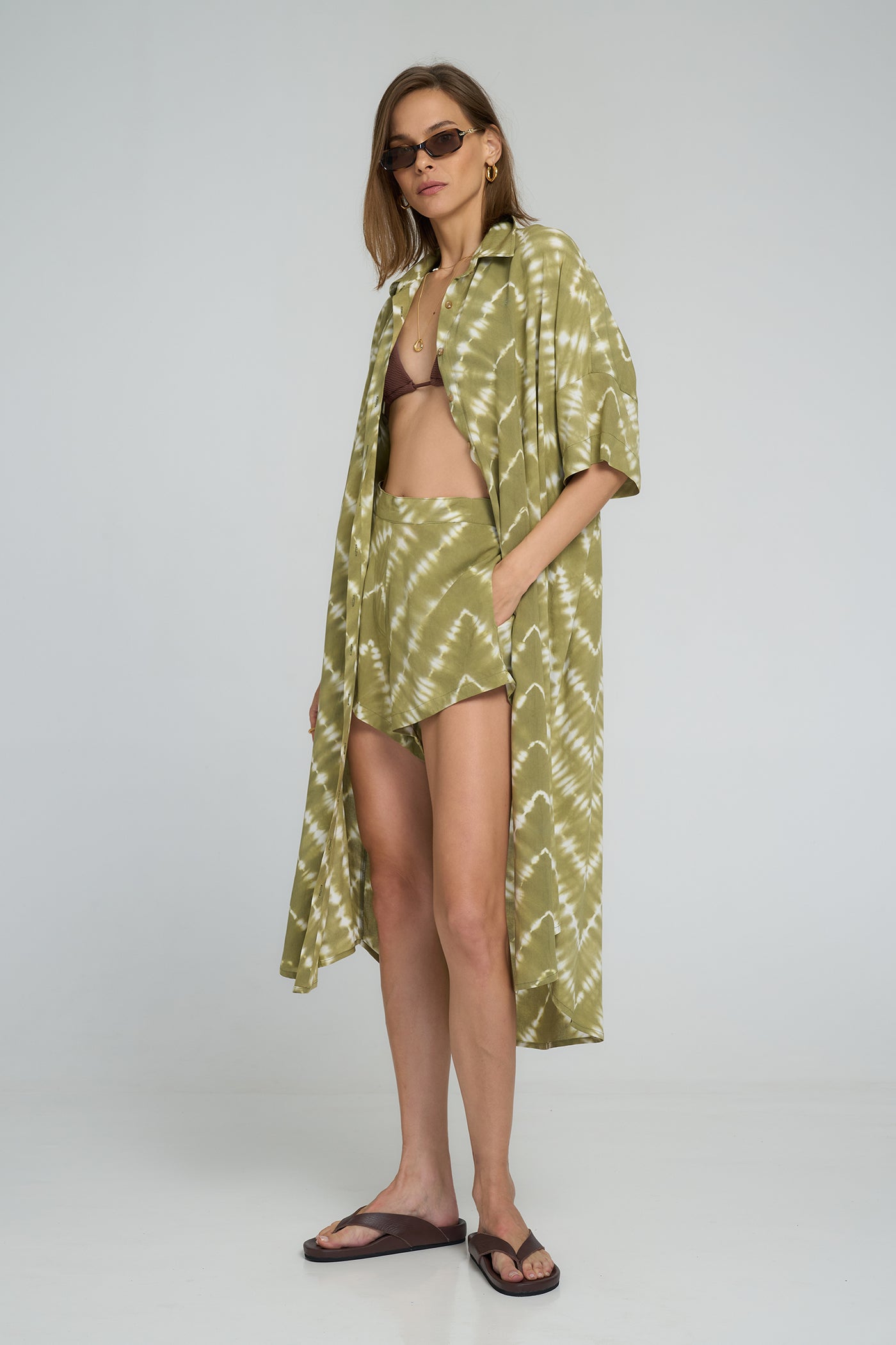 LILYA GEORGIE SHIRT DRESS MATCHA