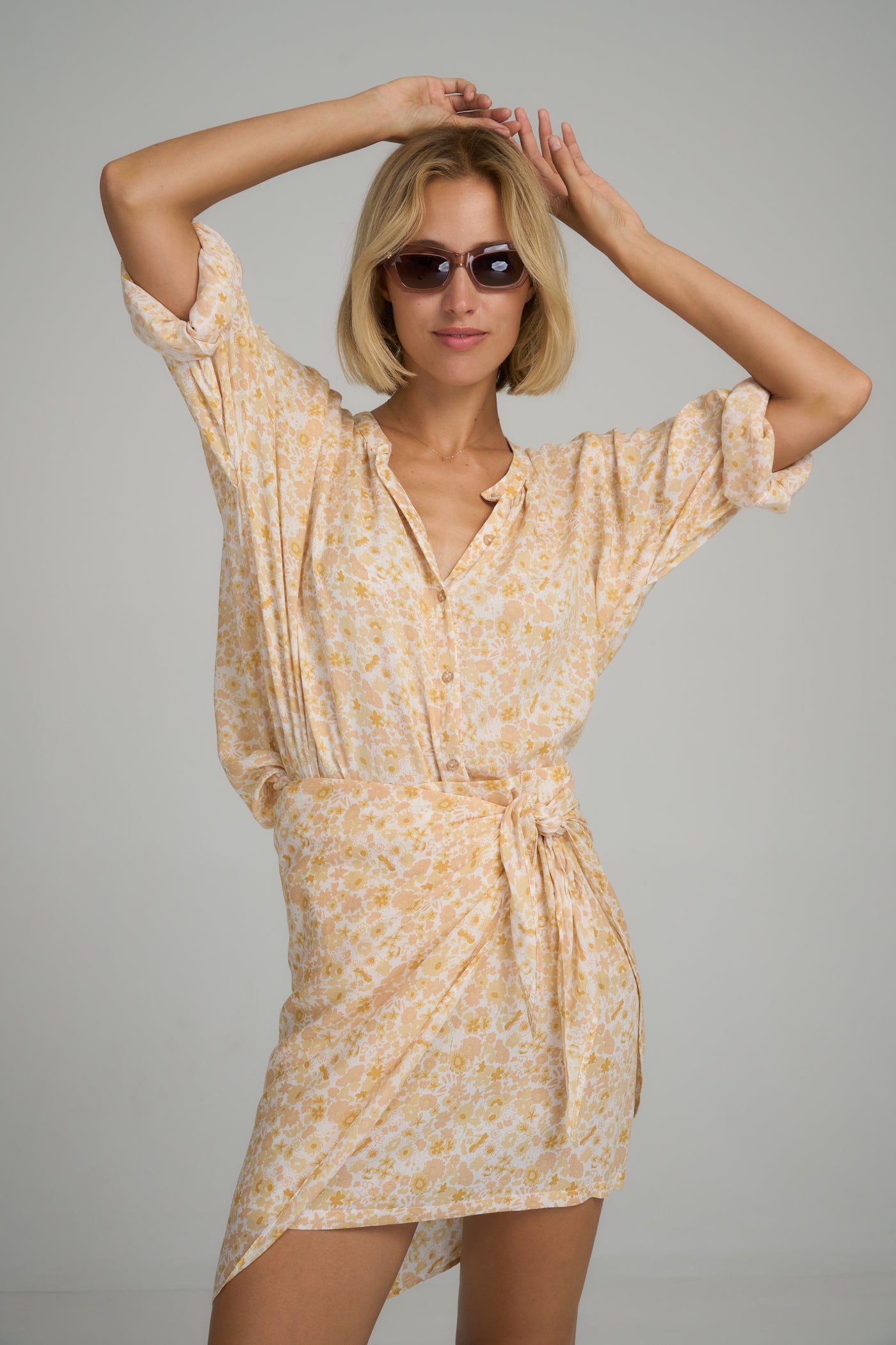 LILYA | MARTINI WRAP MINI SKIRT DELPHINIUM LEMON FLORAL