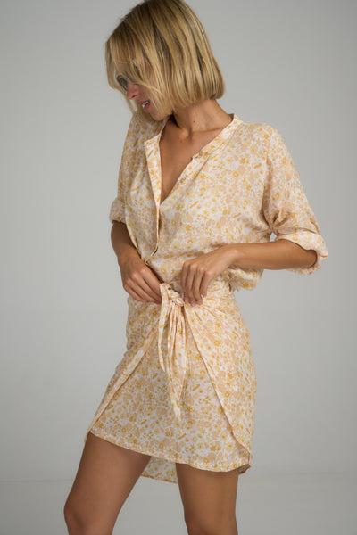 LILYA | MARTINI WRAP MINI SKIRT DELPHINIUM LEMON FLORAL