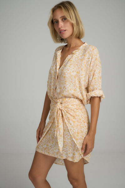 LILYA | MARTINI WRAP MINI SKIRT DELPHINIUM LEMON FLORAL