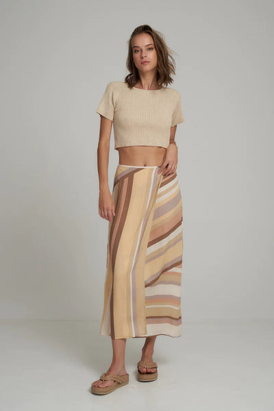 LILYA HANA RAYON VOILE WRAP SKIRT RETRO STRIPE