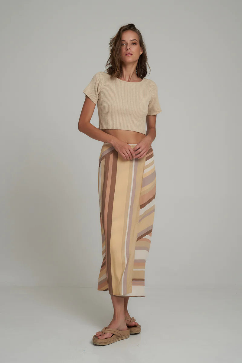 LILYA HANA RAYON VOILE WRAP SKIRT RETRO STRIPE