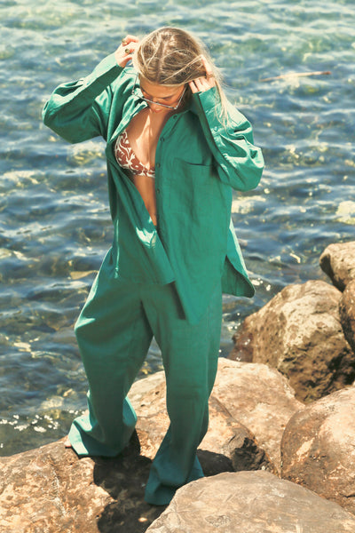Hendrix Long Sleeve Green linen shirt The line for Baby Lemonade store 