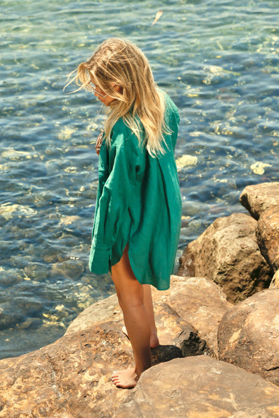 Hendrix Long Sleeve Green linen shirt The line for Baby Lemonade store 