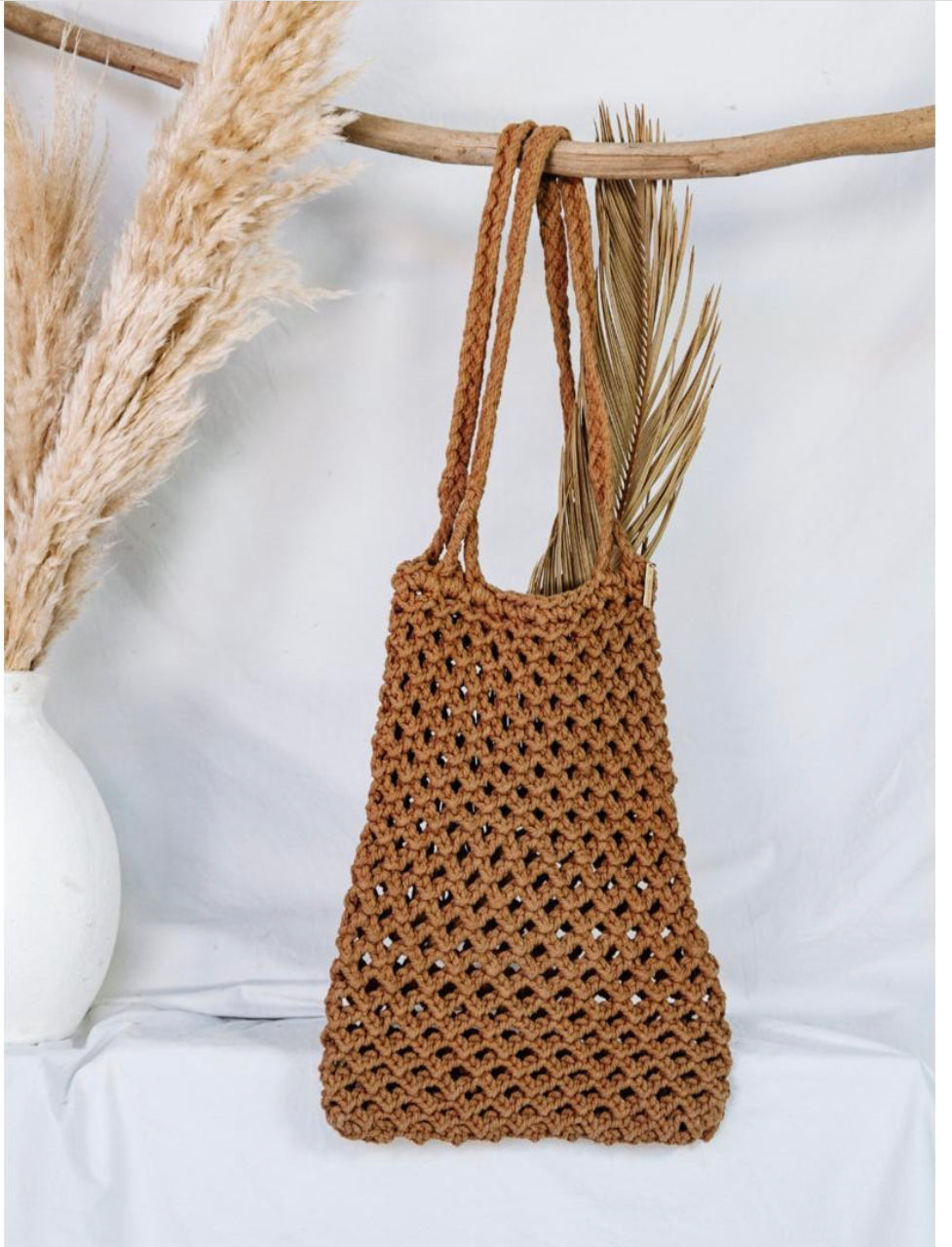 THE MACRAMAN COTTON MACRAME SHOPPING TOTE APEROL