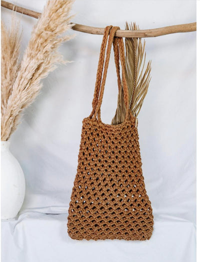 THE MACRAMAN COTTON MACRAME SHOPPING TOTE APEROL