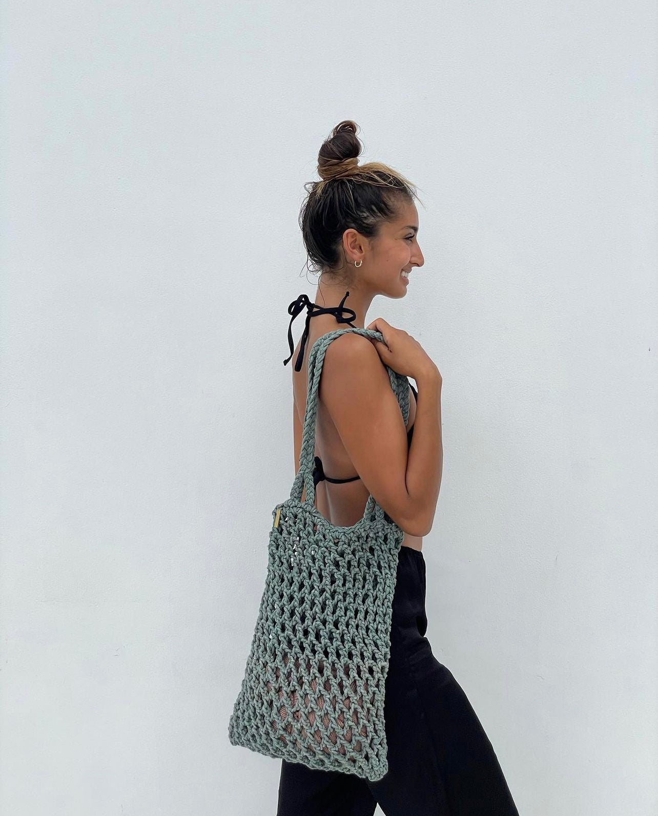 THE MACRAMAN SAGE PERI COTTON MACRAME TOTE SHOPPING BAG