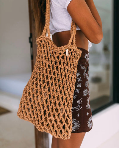 THE MACRAMAN COTTON MACRAME SHOPPING TOTE APEROL