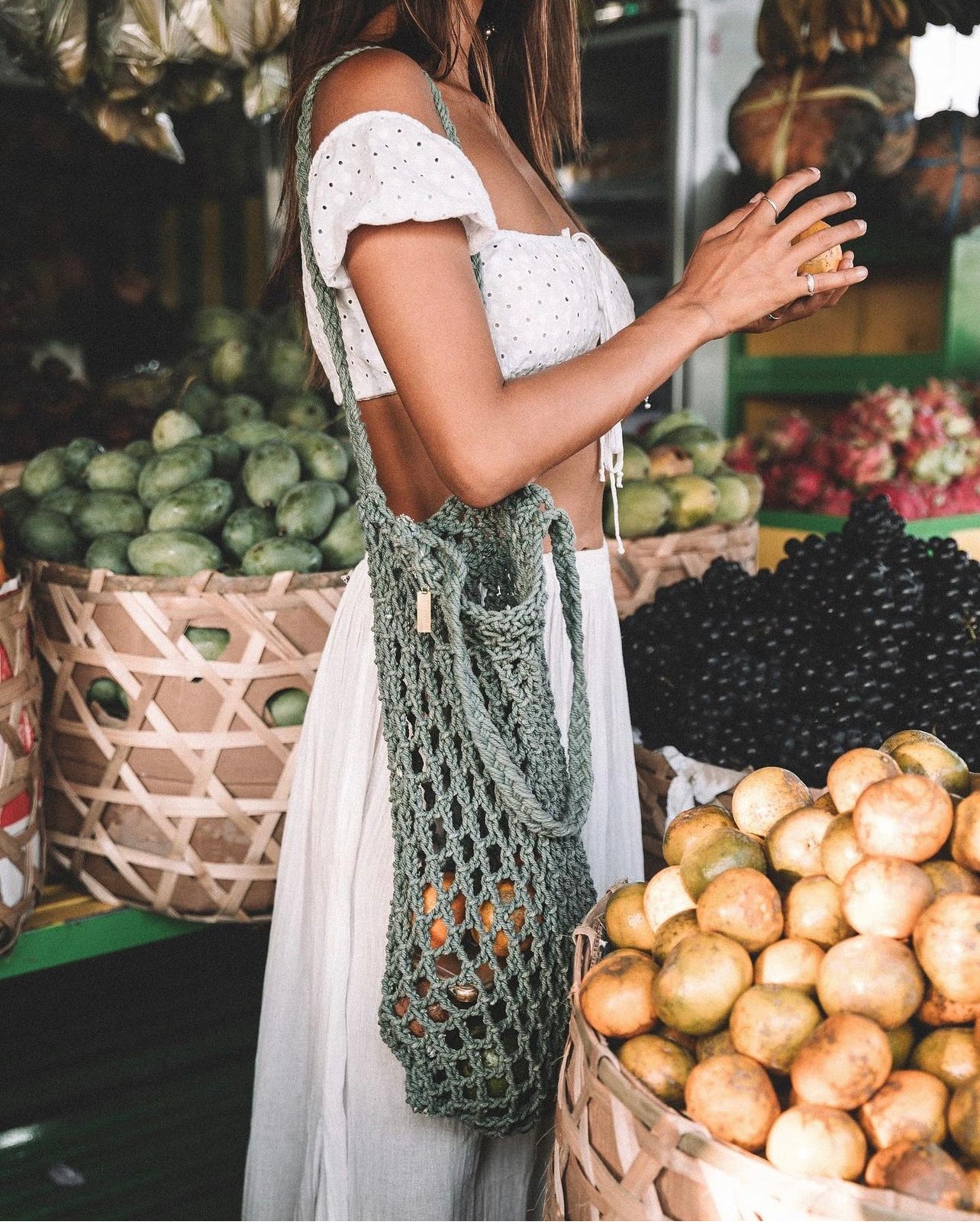 THE MACRAMAN SAGE PERI COTTON MACRAME TOTE SHOPPING BAG