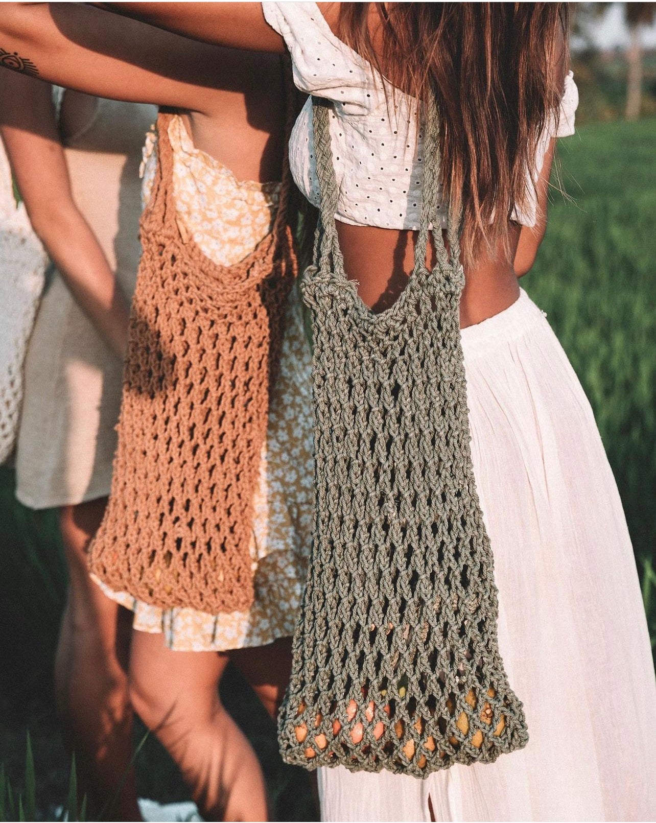 THE MACRAMAN COTTON MACRAME SHOPPING TOTE APEROL
