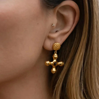 TIGER EYE CROSS EARRINGS