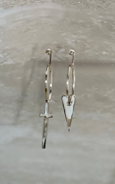 NIKKI ROSS THE CROSS MY HEART PENDANT HOOPS SILVER