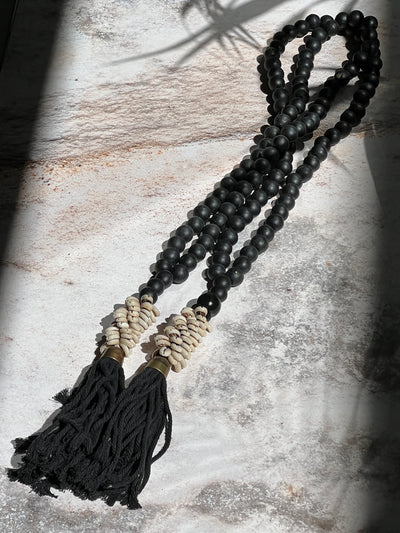 WOOD COWRIE SHELL MACRAME TASSEL HOME DECOR