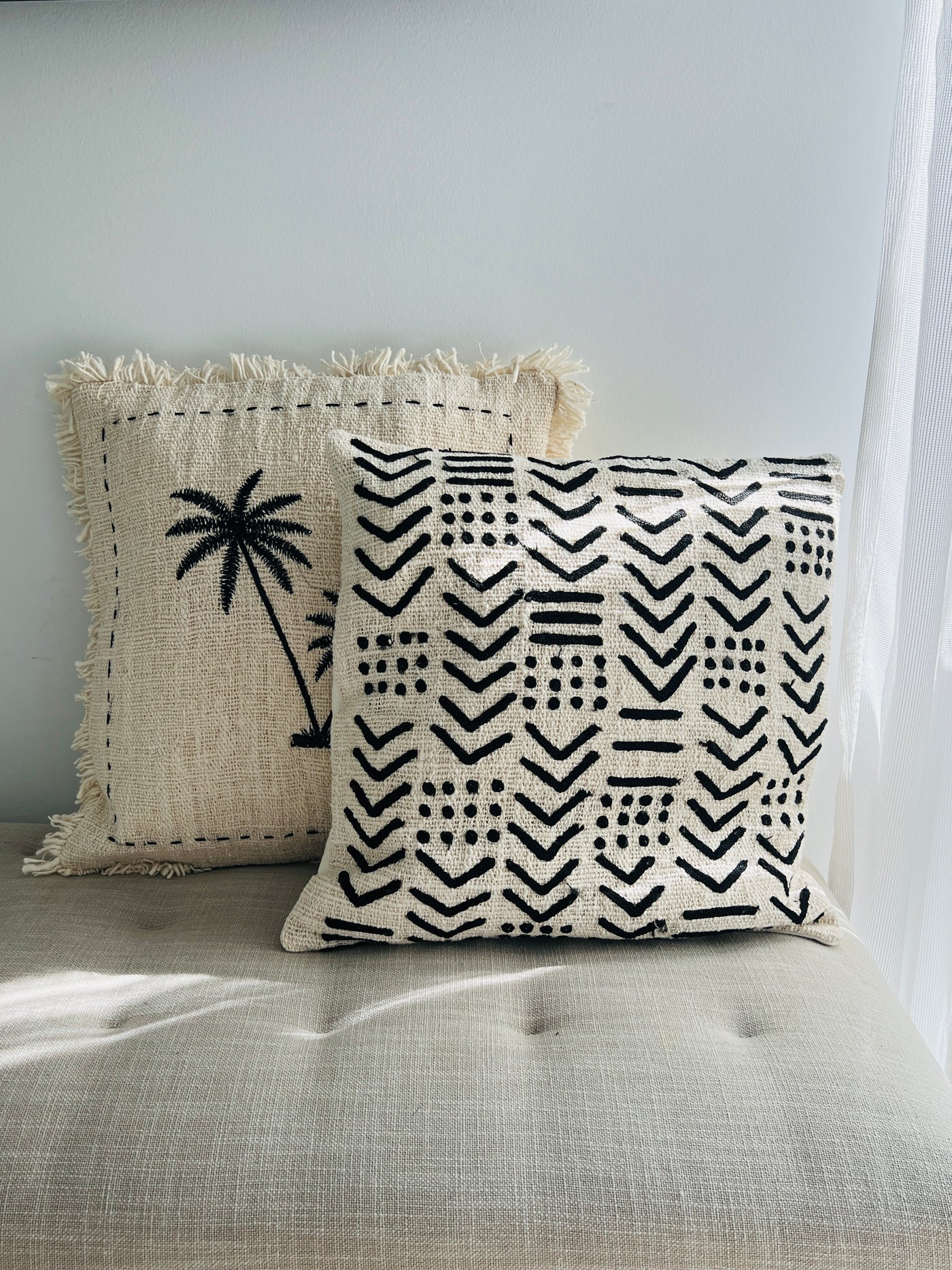 Hand made cotton aztec cushions.