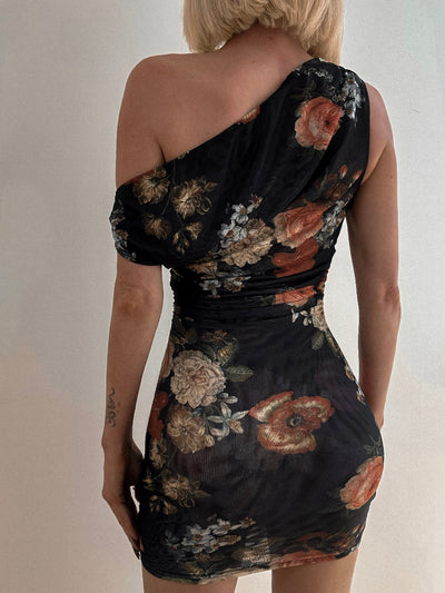 MAIA THE LABEL ZURI MESH MINI DRESS ONYX FLORAL | BABY LEMONADE STORE