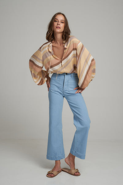 Lilya Indah rayon voille top retro stripe